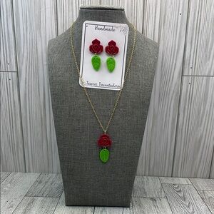 Handmade polymer clay Red Rose Jewelry Set